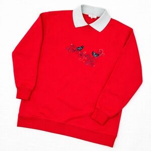 Northern Reflections Red Embroidered Bird Sweatshirt Fleece Lined Small Cozy
